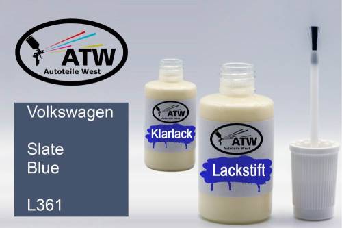 Volkswagen, Slate Blue, L361: 20ml Lackstift + 20ml Klarlack - Set, von ATW Autoteile West.